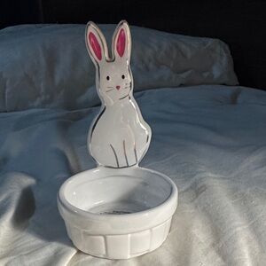 Bath and Body Works White Ceramic Bunny Candle holder or Ring  Holder